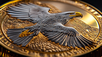 A USA Eagle Coin with Metallic Glow and Reflections
