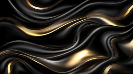 Obraz premium Elegant Black and Gold Silk Fabric with Smooth Flowing Waves