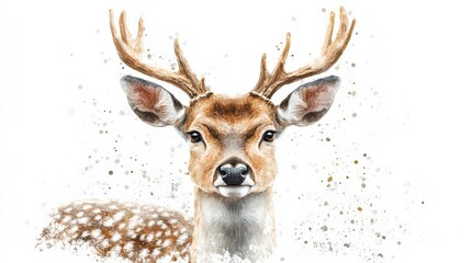 Beautiful Watercolor Painting of a Majestic Deer with Intricate Antlers Set Against a Soft Abstract Background Evoking Calmness and Serenity in Nature Captured Through Artistic Expression