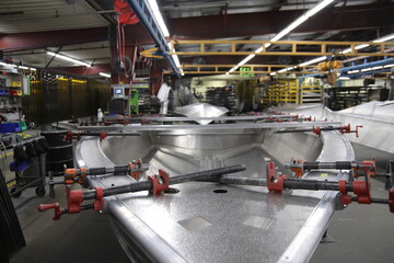Interior of an aluminum boat making factory near Ottertail, Minnesota
