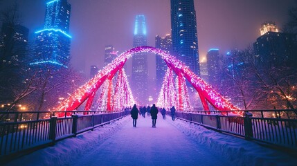 Obraz premium Winter Night Photography (Snow, Frost, Ice, Winter Lights) for Capturing the Beauty of Winter Landscapes at Night, Featuring Snow, Frost, Ice, and the Warmth of Winter Lights.