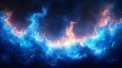 Obraz premium Celestial Flames Dance Vividly Across Dark Expanse. AI Generated