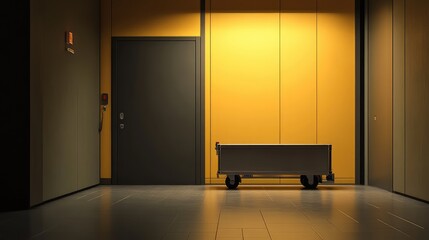 An empty cart designed for parcel transport in a logistics facility, simple and minimalist design