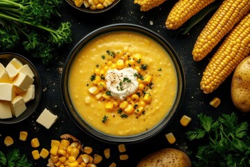 Creamy corn chowder served with fresh ingredients for a warm comforting meal