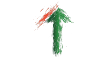 Arrow up green line hand drawn on transparent background