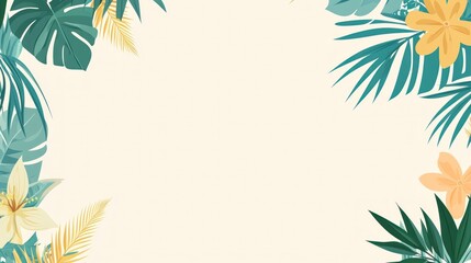 Naklejka premium Tropical Floral Frame With Cream Background