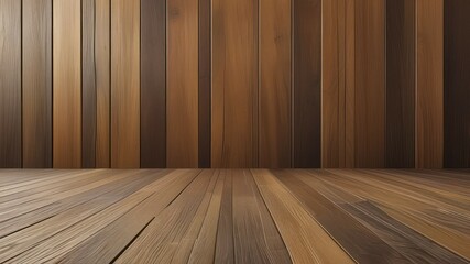 Naklejka premium Warm wooden wall and floor create an inviting space, perfect for interior design and decoration projects