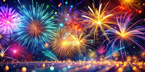 Fototapeta premium Abstract Fireworks Background, Colorful Lines, Festive Celebration, Night Sky, Bright Colors, Dynamic Design, Party, Event, Holiday, Anniversary