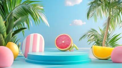 Obraz premium 19.3D summer vacation podium concept: