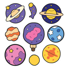 Vibrant Cosmic Universe Sticker Pack, Bundle, Set with Nebulas and Stars