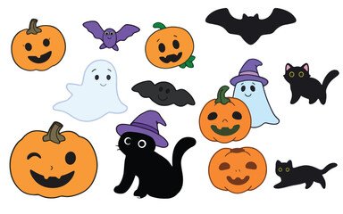 A spooky Halloween sticker pack featuring pumpkins, bats, and ghosts, ideal for decorating planners and scrapbooks.