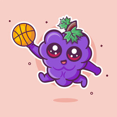 funny grape fruit character mascot playing basketball isolated cartoon
