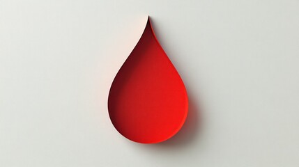 Fototapeta premium Red paper cut-out droplet on white background.