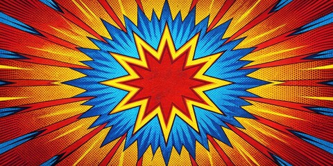 Fototapeta premium Dynamic Red, Blue, and Yellow Starburst Comic Book Design