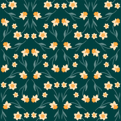 Seamless pattern of daffodils on a white background.