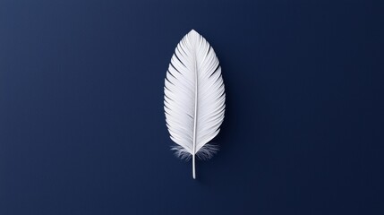 Elegant white feather on deep blue background