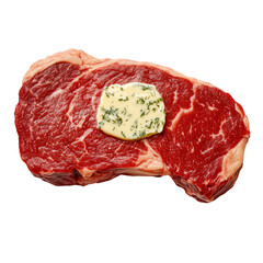 Fototapeta premium Juicy ribeye steak with herb butter on top, perfect for grilling or cooking. This delicious cut of meat is ideal for steak lovers and gourmet meals
