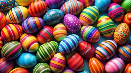 Fototapeta premium Colorful Striped Easter Eggs Background, Spring Holiday Festive Design, Pastel Egg Pattern