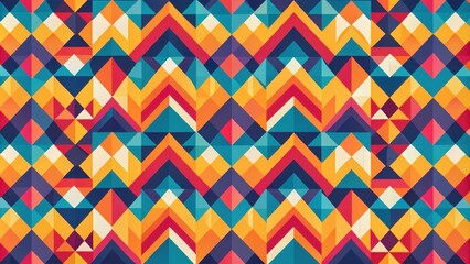 Vibrant Geometric Pattern with Interlocking Triangles and Arrows in a Bold Color Palette