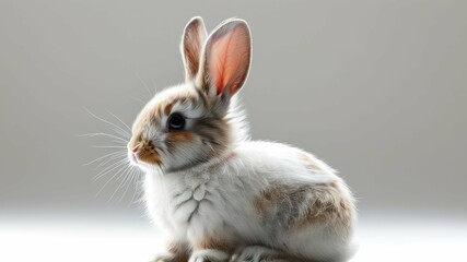 Obraz premium Cute rabbit sitting peacefully, showcasing furry texture and gentle demeanor, ideal for nature themed projects or Easter celebrations