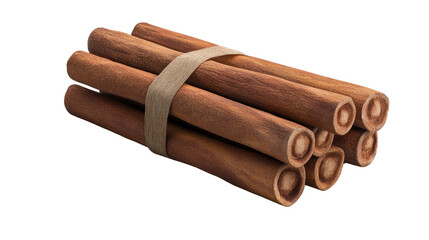 Cinnamon Sticks Bundle:  A close-up of a bundle of cinnamon sticks, tied together with twine,  the warm brown hue of the cinnamon and the rough texture of the bark,  inviting you to imagine the warm.
