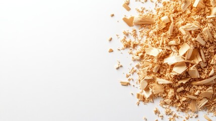 Natural Wood Shavings on White Background for Crafts and DIY Projects, Ideal for Home Decor, Eco-Friendly Materials, and Artistic Creations