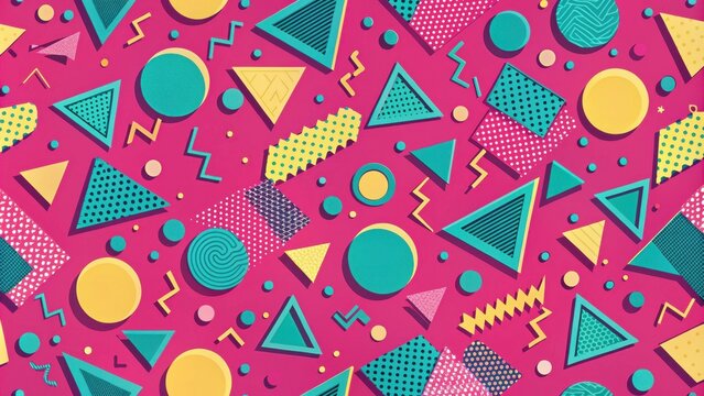 Vibrant Retro Geometric Pattern Design with Bold Shapes and Colors