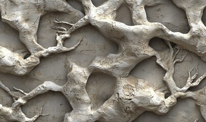 Abstract 3D beige stone relief carving, intricate pattern, background/texture.