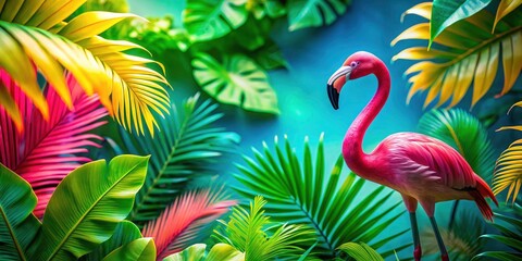 Naklejka premium Flamingo Summer Vacation Macro Photography: Tropical Paradise Poster Background with Copy Space