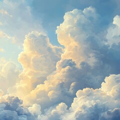 Fototapeta premium Golden Sunlight Illuminates Fluffy White Cloudscape