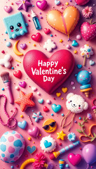 vertical postcard with text Happy Valentine's Day, screensaver, wallpaper