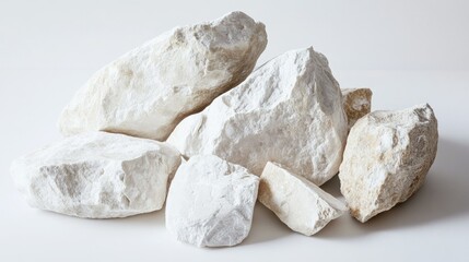 A Collection of Natural White Rocks on a Light Surface Showcasing Unique Textures and Shapes for Use in Design, Architecture, or Nature Projects