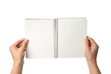 PNG,Notebook in hands, isolated on white background