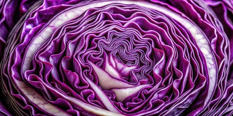 Obraz premium Purple Cabbage Closeup, Vibrant Layers, Food Photography, Vegetable Texture