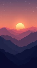 Mountains with a sunset in the background