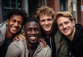 Obraz premium International day happiness: national laughter occasion, delighted people, happy women, cheerful men, pluralistic gathering, multinational inclusive festival, global harmony, polyethnic celebration.