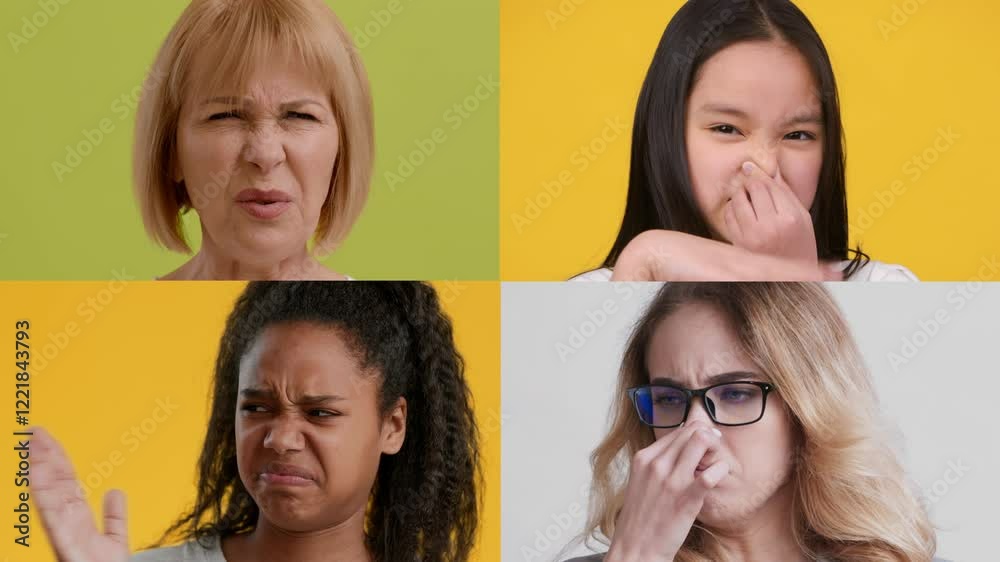 Poster a collection of individuals showcasing various emotions through gestures. each person reacts differe