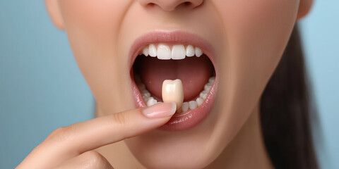 Naklejka premium Close up of woman holding bubblegum near her open mouth