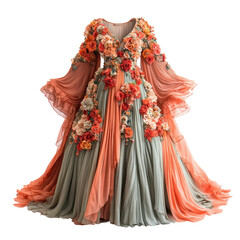 Elegant Evening Gown with Flowing Fabric and Floral Design