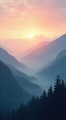 Fototapeta premium Mountains with a sunset in the distance and a few trees
