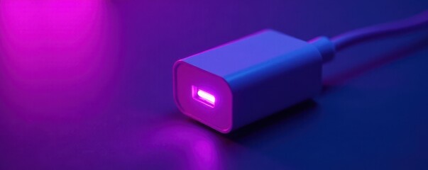 Fototapeta premium Close-up vibrant purple fast charger with lightning icon , energy efficiency, digital