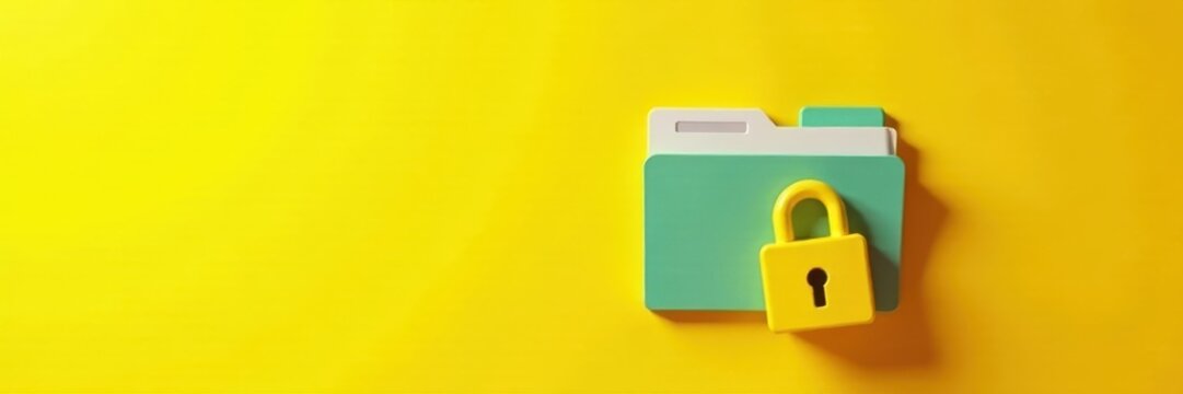Secure folder icon, locked padlock, vibrant yellow background, folder, protected files