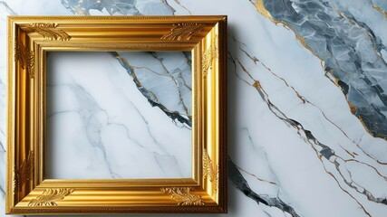 Gold frame on marble background creates elegant display for art or photographs in refined interior spaces