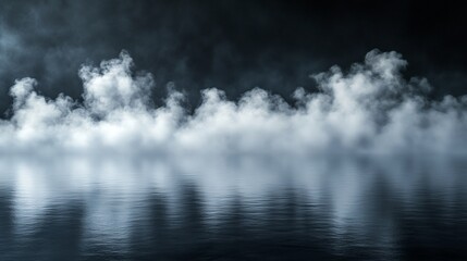 Fototapeta premium Serene misty water reflects soft moonlight creating a mysterious ethereal atmosphere. AI Generated
