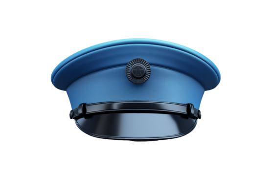 3D Blue and Gold police cap, Realistic Photography on transparent background