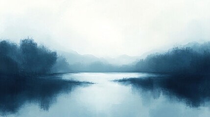 Fototapeta premium Serene Blue Lake Peaceful Landscape Soft Light. AI Generated