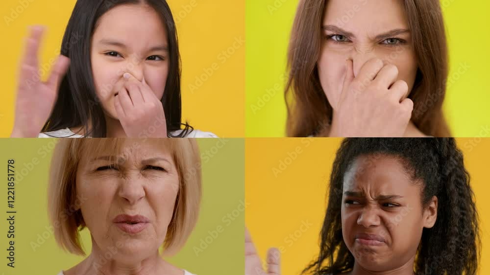 Poster a collage displays four individuals of different backgrounds showing various emotions. each person c