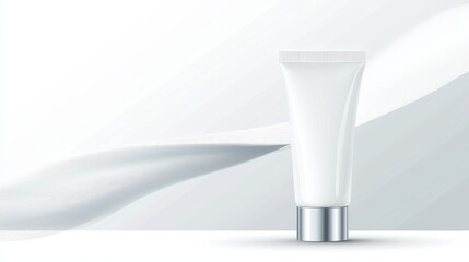 Elegant White Cosmetic Tube with Silver Cap on Soft Waves Background