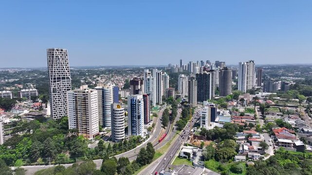Curitiba Skyline At Curitiba In Parana Brazil. Highrise Building. Downtown District. Cityscape Landscape. Curitiba Skyline At Curitiba In Parana Brazil. Famous Destination. Parana Brazil.