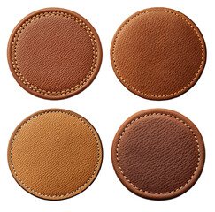 Realistic circle patch mockups with stitching on textured leather